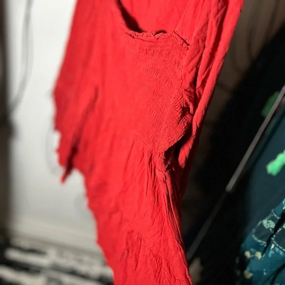 Torrid Orange Babydoll Slub with Lace Inset Smocked Tiered Top, Women’s Plus 2 - Picture 5 of 7